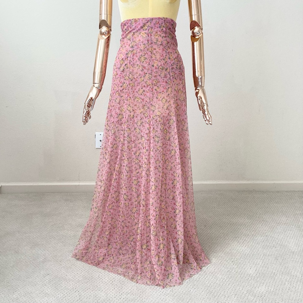 Philosophy di Lorenzo Serafini Mesh Floral Pink Maxi Skirt